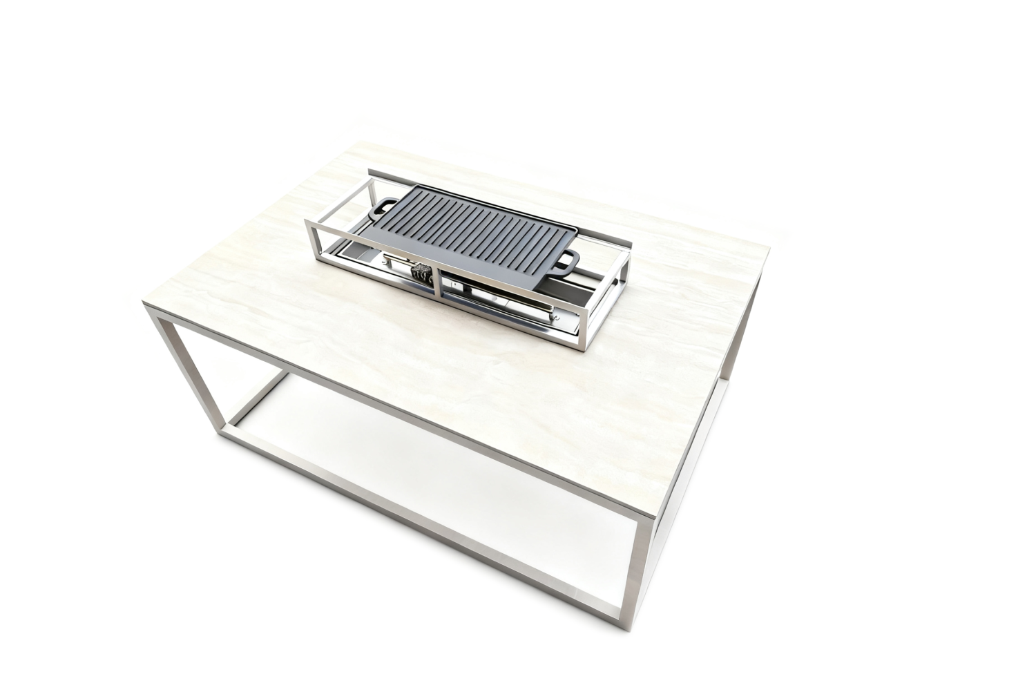 Rectangular fireplace table (with glass) FUEGGO FG 02T / TAUPE