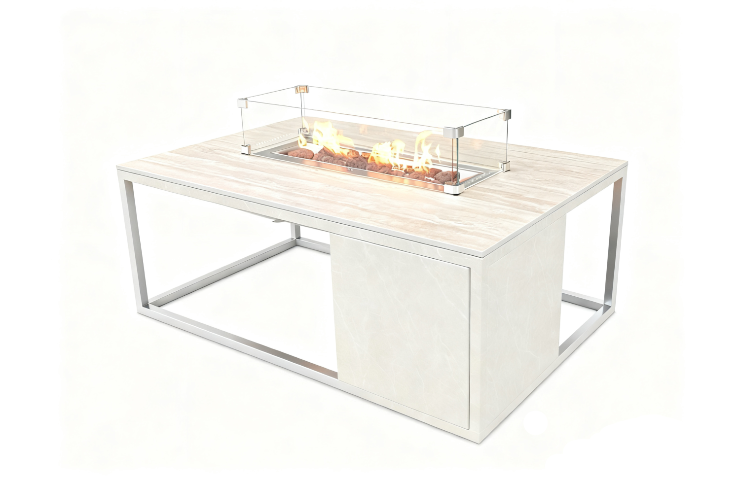 Rectangular fireplace table (with glass) FUEGGO FG 02T / TAUPE