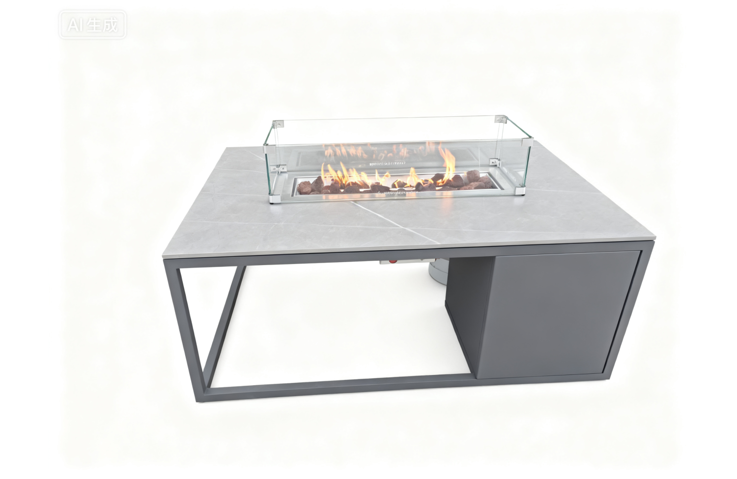 Stół prostokątny z kominkiem (ze szkłem) FUEGGO FG 02G / ANTHRACITE