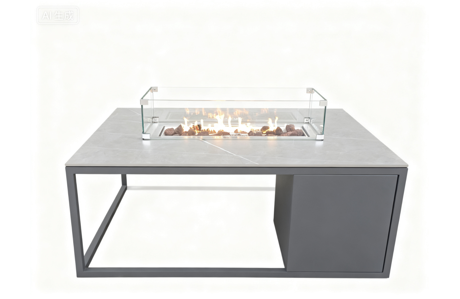 Stół prostokątny z kominkiem (ze szkłem) FUEGGO FG 02G / ANTHRACITE