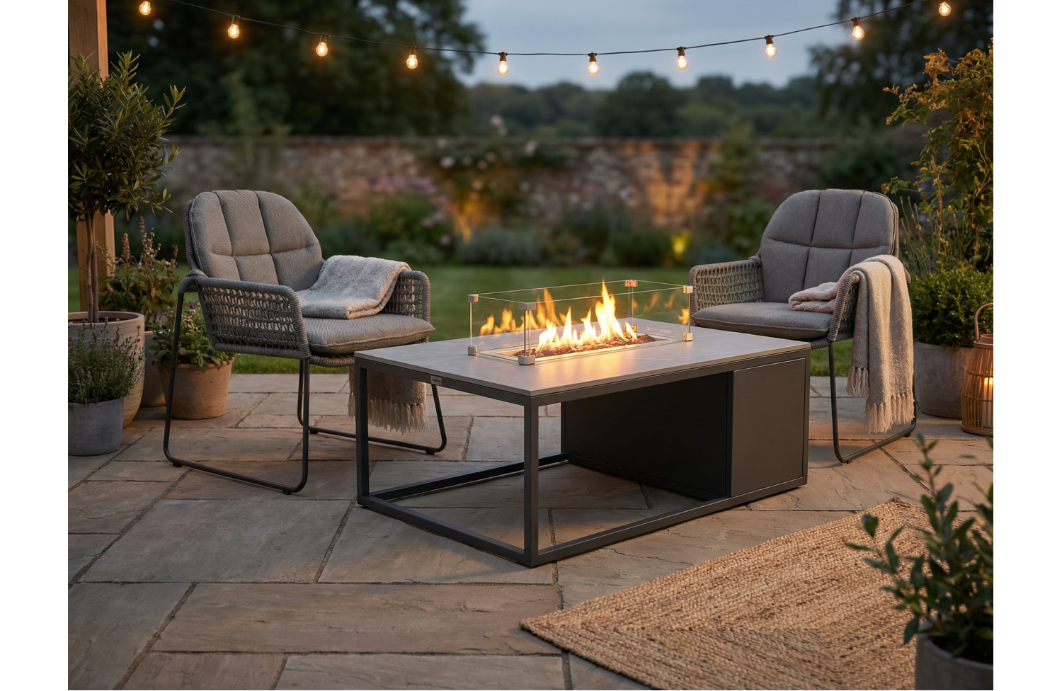 Стіл-камін прямокутний (зі склом) FUEGGO FG 02G / ANTHRACITE