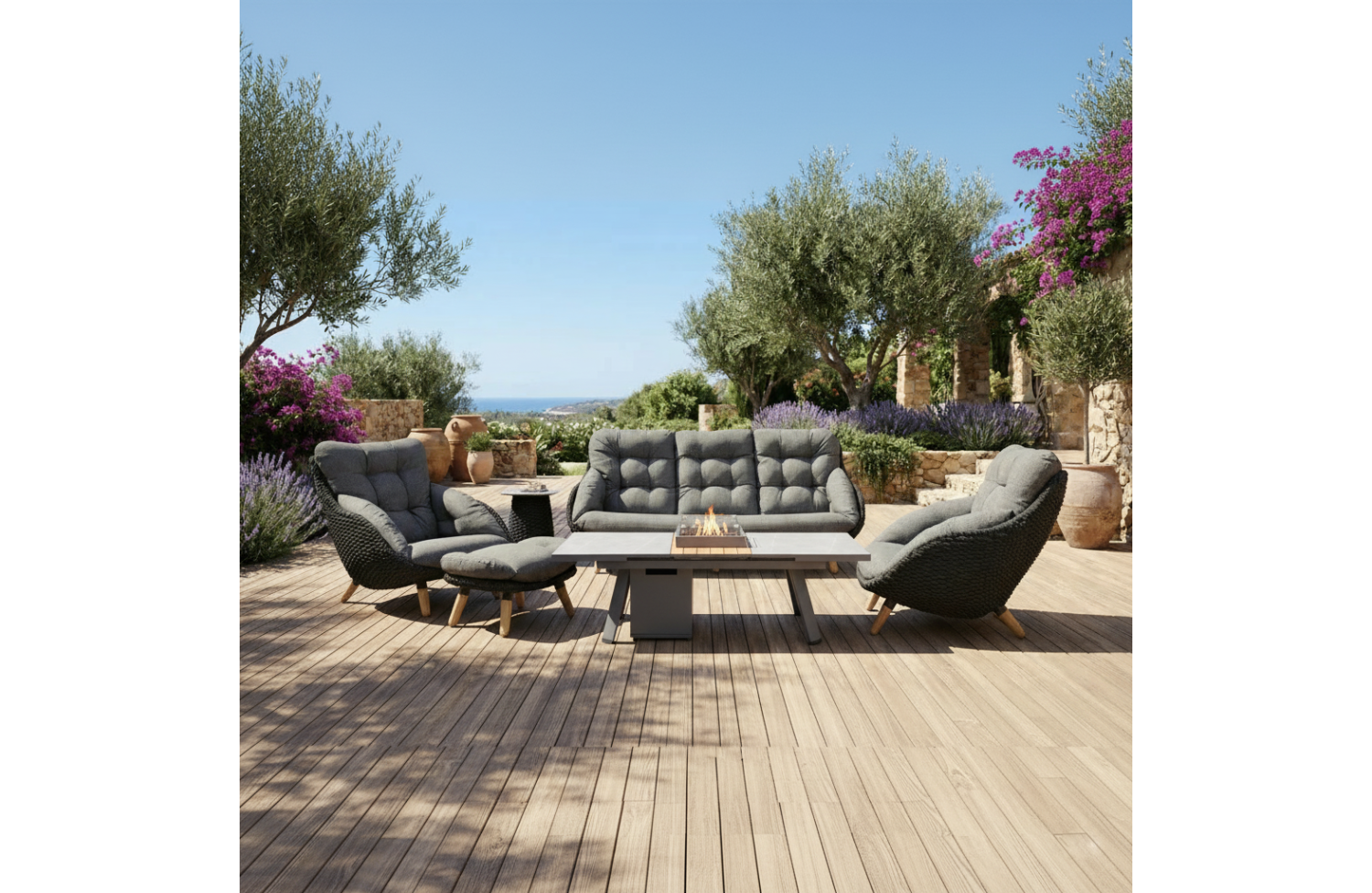 Stół obiadowy z kominkiem rozkładany 180-240 (ze szkłem) FUEGGO FG 01G / ANTHRACITE