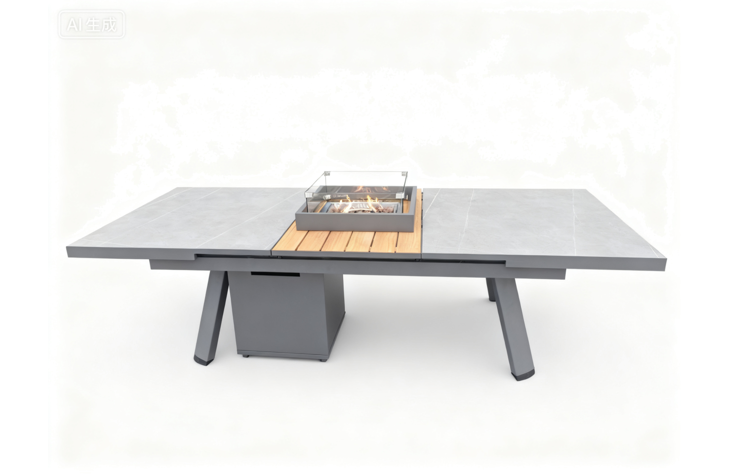 Extension dinning fireplace table (lounge) 180-240 (with glass) FUEGGO FG 01G / ANTHRACITE