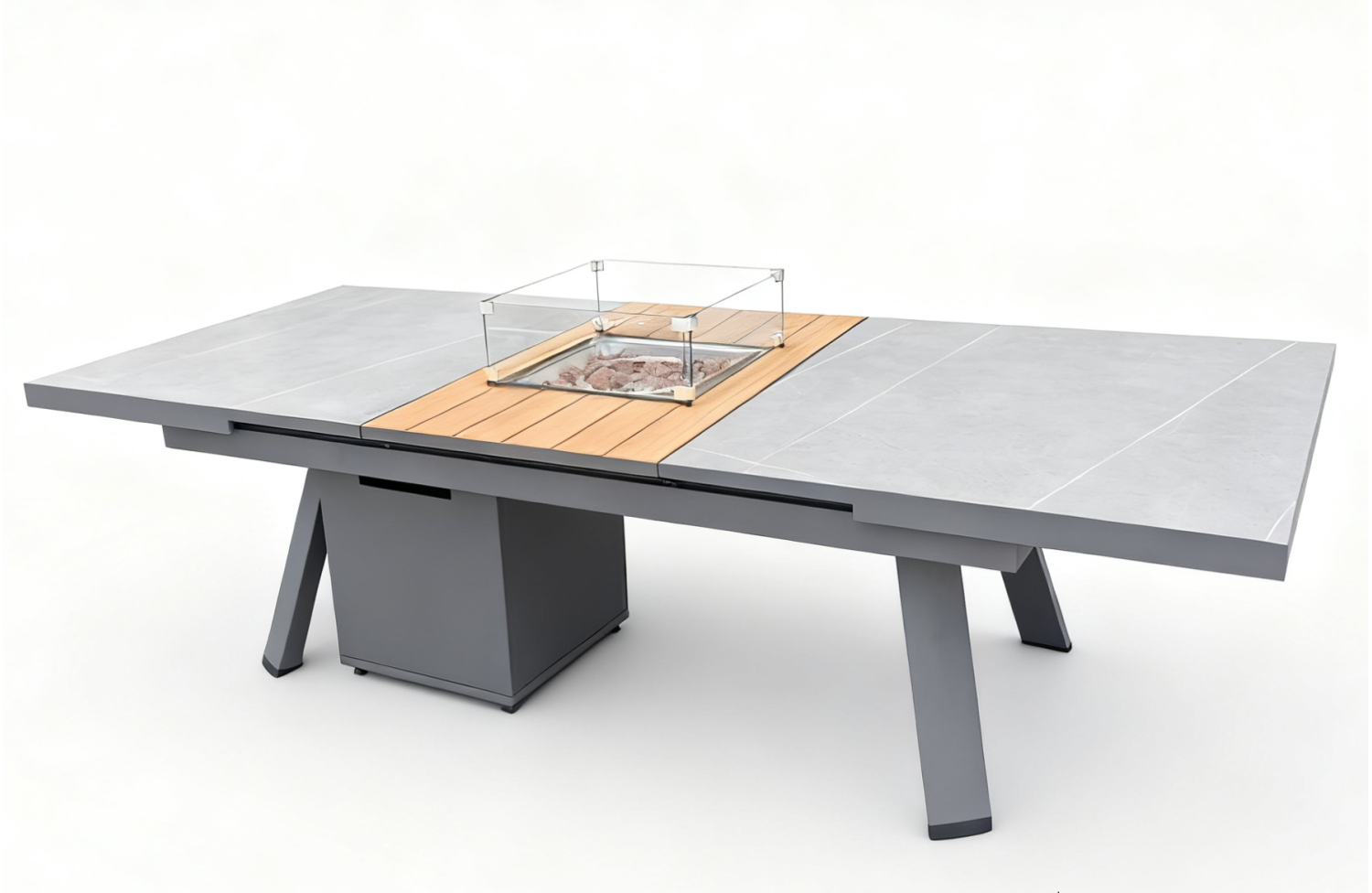 Extension dinning fireplace table (lounge) 180-240 (with glass) FUEGGO FG 01G / ANTHRACITE