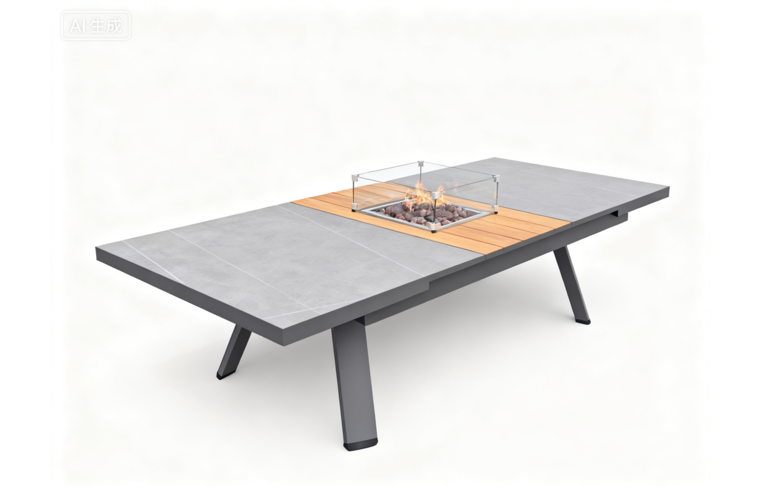 Extension dinning fireplace table (lounge) 180-240 (with glass) FUEGGO FG 01G / ANTHRACITE