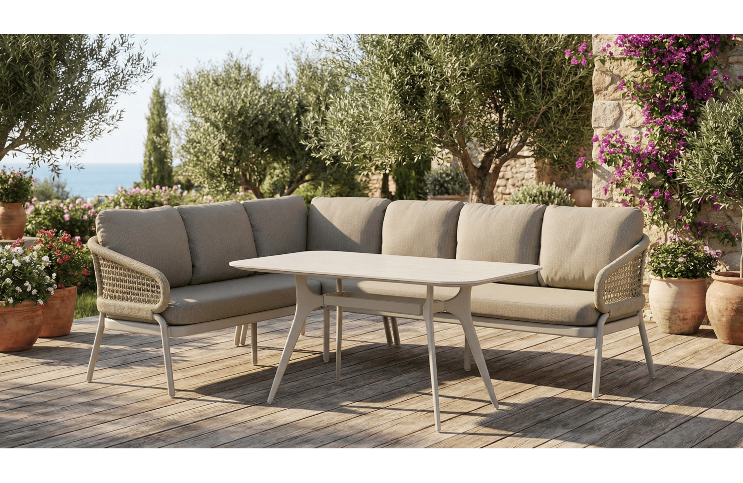 Обідній кутовий комплект ЛІВИЙ (з подушками) SKANDI SK 38T (L) / SK 40T / TAUPE