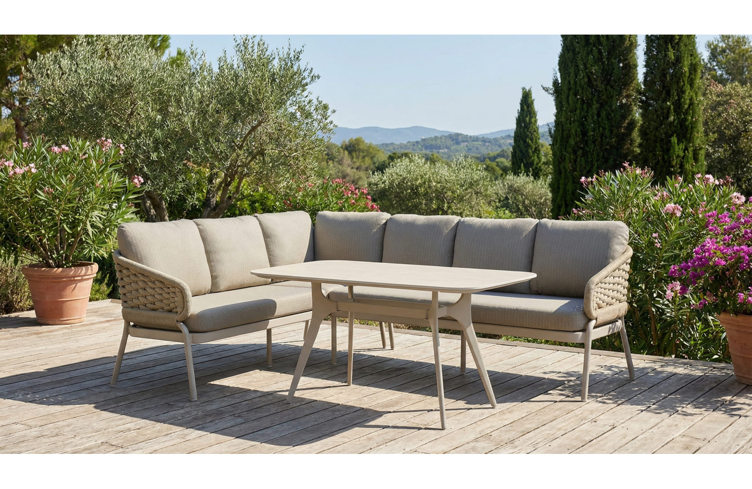Обідній кутовий комплект ЛІВИЙ (з подушками) SKANDI SK 38T (L) / SK 40T / TAUPE