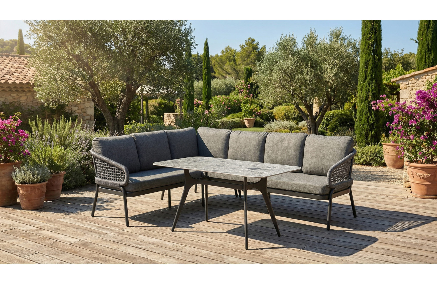 Dining corner set LEFT (with cushions) SKANDI SK 38G (L) / SK 40G / ANTHRACITE