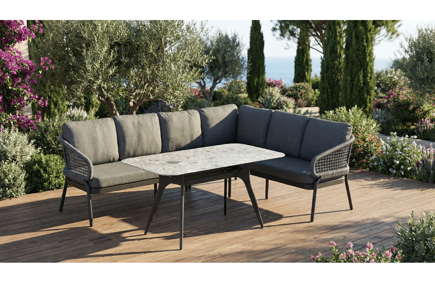 Dining corner set RIGHT (with cushions) SKANDI SK 38G (R) / SK 40G / ANTHRACITE