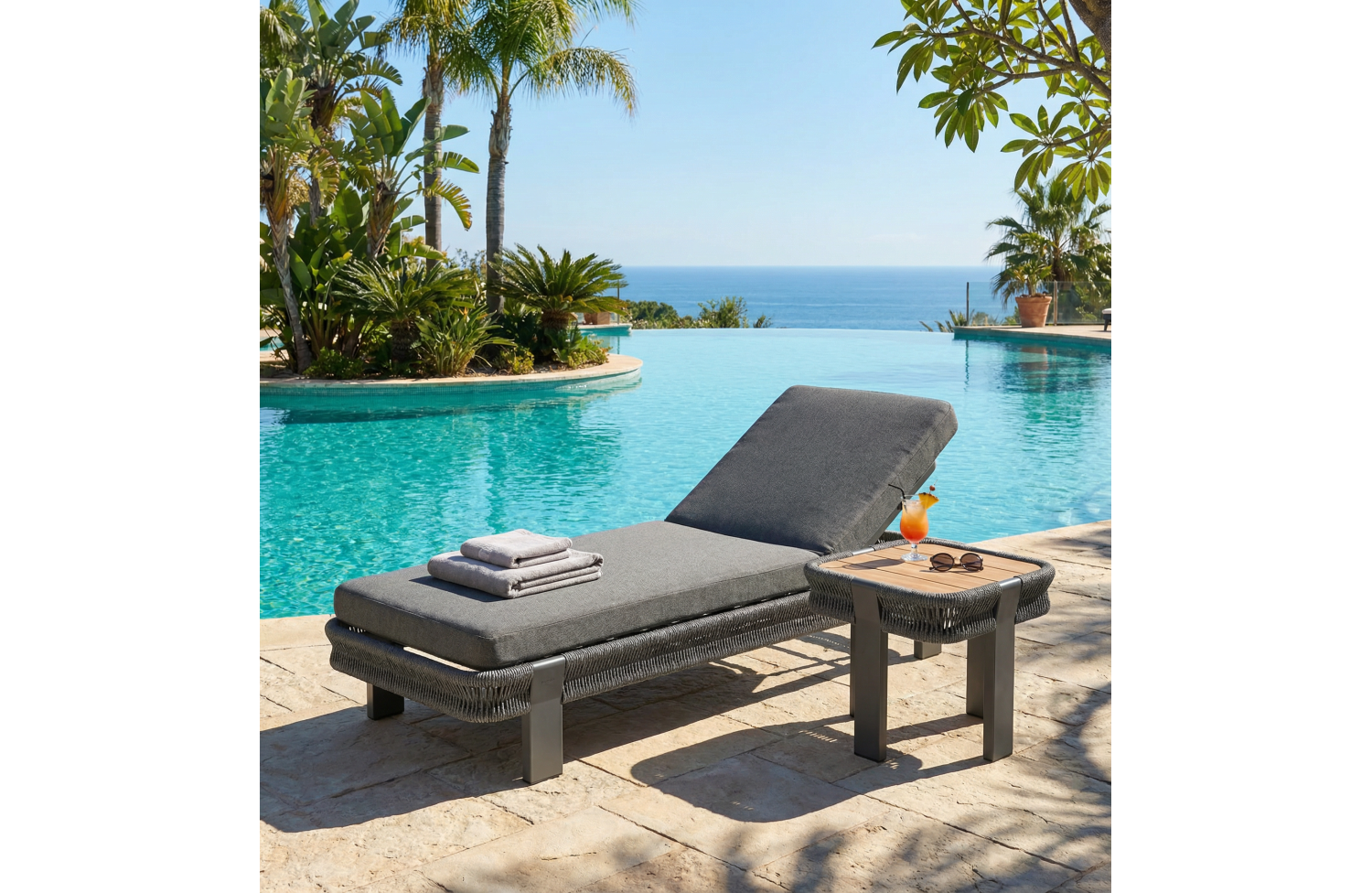 Sunlounger (with cushions) HIGOLD BORROMEO 205451 / BLACK