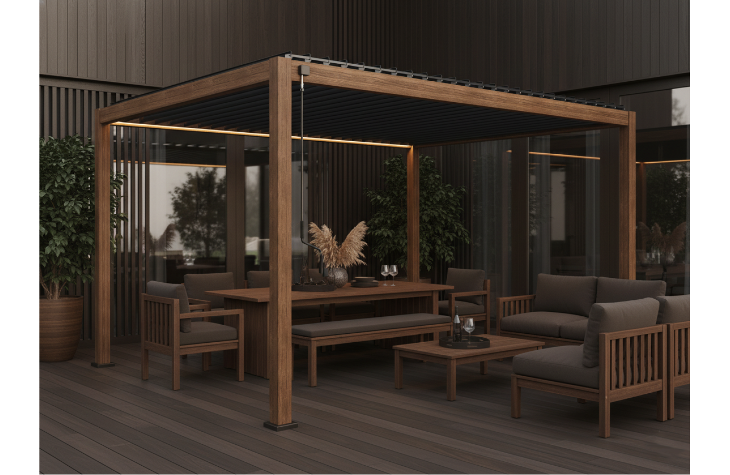 IMPERADOR PERGOLA 3,0 x 4,0 (bez boków) / ANTRACYT / CIEMNE DREWNO